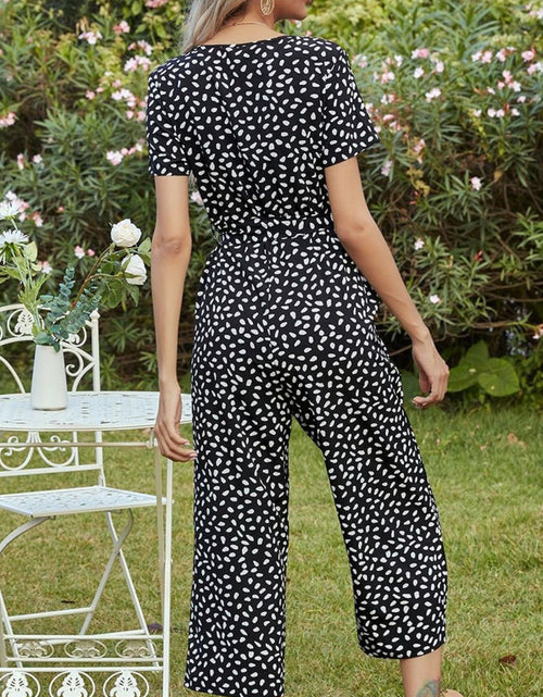 Load image into Gallery viewer, Ivy Lane Printed V-Neck Short Sleeve Jumpsuit
