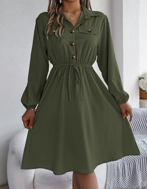 Load image into Gallery viewer, Collared Neck Long Sleeve Dress with Pockets
