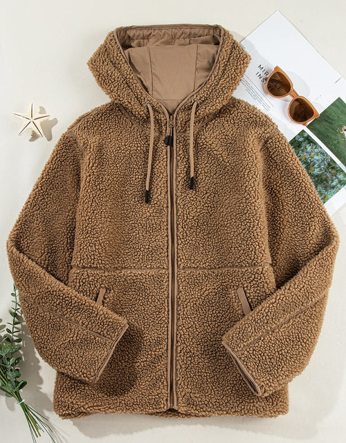Load image into Gallery viewer, Drawstring Fleece Zip Up Hooded Jacket
