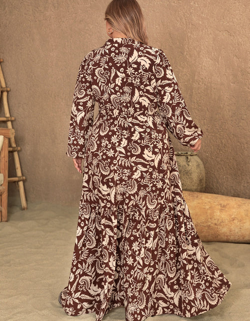 Load image into Gallery viewer, Plus Size Notched Balloon Sleeve Printed Maxi Dress
