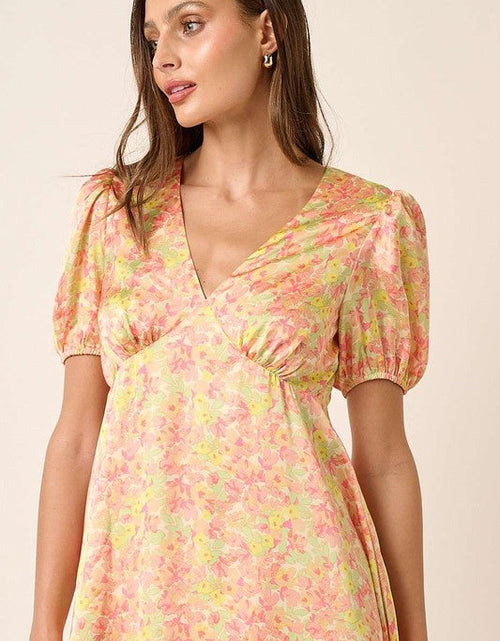 Load image into Gallery viewer, Mittoshop Printed V-Neck Puff Sleeve Mini Dress
