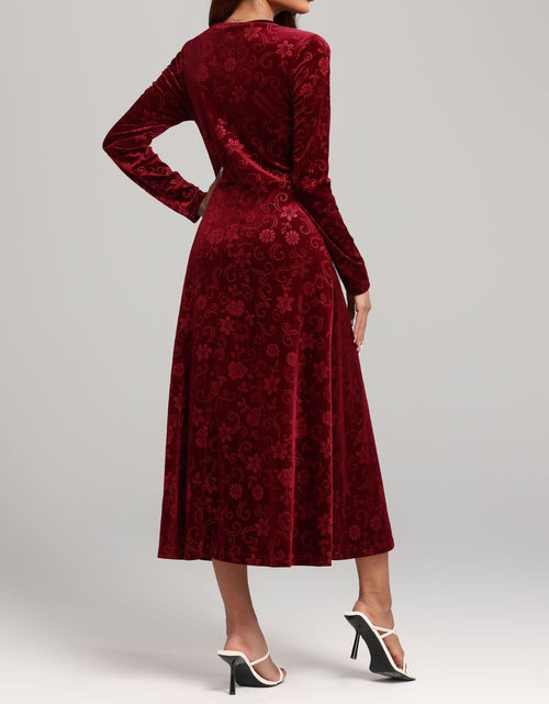 Load image into Gallery viewer, Flower Print V-Neck Long Sleeve Midi Dress
