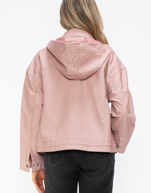 Load image into Gallery viewer, How Dare U Drawstring Hem PU Leather Zip Up Jacket
