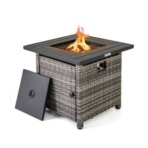 Load image into Gallery viewer, 29 Inch Propane Rattan Firepit Table with Lava Rocks and Protective Cover-Gray
