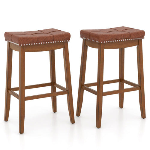 Load image into Gallery viewer, 25/29 Inch Set of 2 Upholstered PU Leather Bar Stools with Saddle Seat-29 inches
