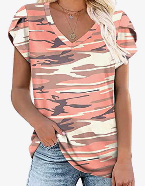 Load image into Gallery viewer, Printed Petal Sleeve V-Neck Blouse
