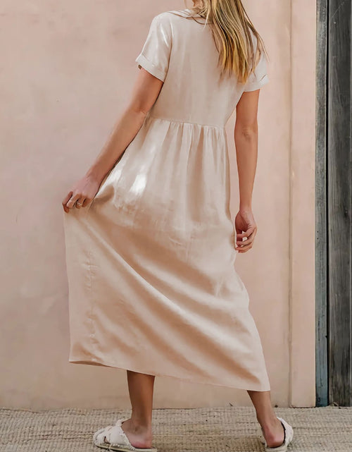 Load image into Gallery viewer, Perfee V-Neck Short Sleeve Midi Dress
