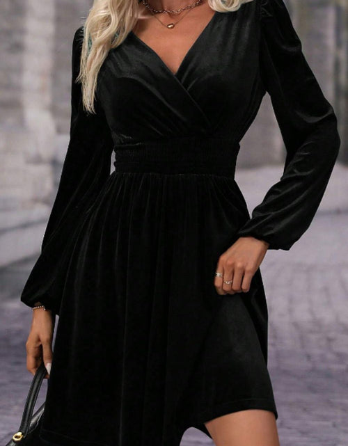 Load image into Gallery viewer, Surplice Long Sleeve Velvet Dress
