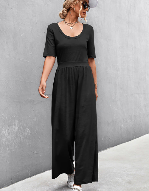 Load image into Gallery viewer, Scoop Neck Half Sleeve Wide Leg Jumpsuit
