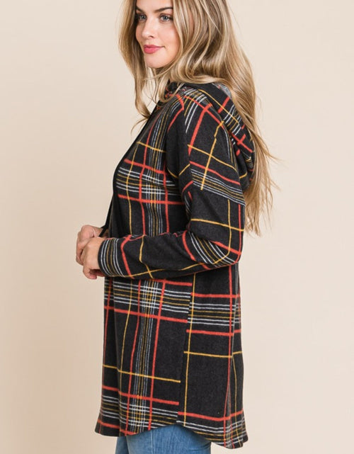 Load image into Gallery viewer, BOMBOM Drawstring Plaid Long Sleeve Hoodie
