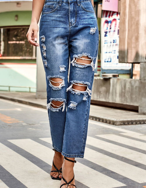 Load image into Gallery viewer, Distressed High Waist Straight Jeans

