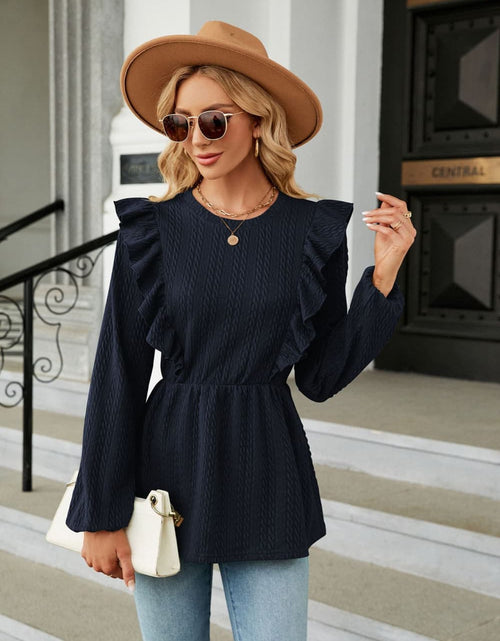 Load image into Gallery viewer, Round Neck Ruffled Peplum Blouse
