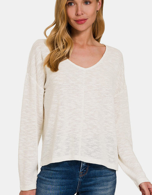Load image into Gallery viewer, Zenana V-Neck Dropped Shoulder Long Sleeve T-Shirt
