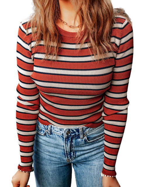 Load image into Gallery viewer, Striped Round Neck Long Sleeve Top

