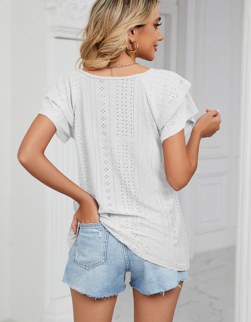 Load image into Gallery viewer, Eyelet Layered Flutter Sleeve V-Neck Knit Top
