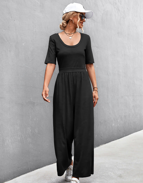Load image into Gallery viewer, Scoop Neck Half Sleeve Wide Leg Jumpsuit
