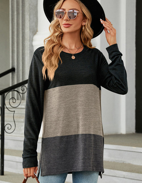 Load image into Gallery viewer, Color Block Round Neck Long Sleeve T-Shirt
