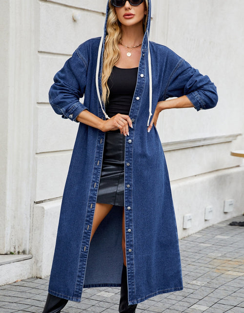 Load image into Gallery viewer, Button Up Long Sleeve Longline Hooded Denim Outerwear
