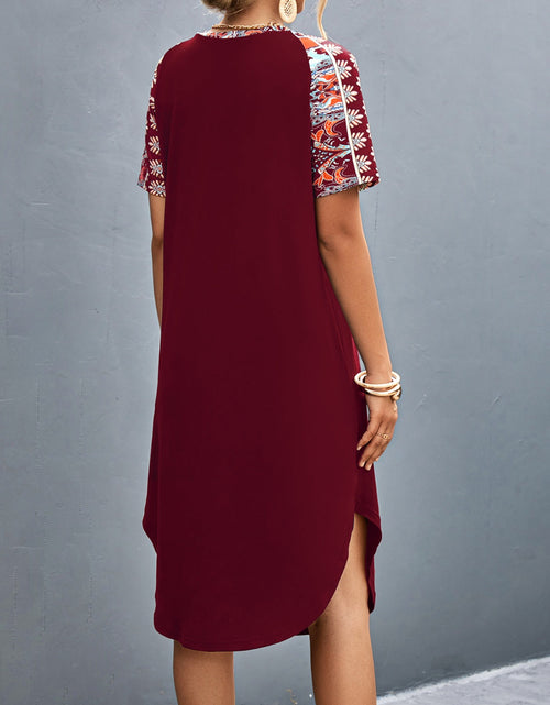 Load image into Gallery viewer, Printed V-Neck Short Sleeve Dress
