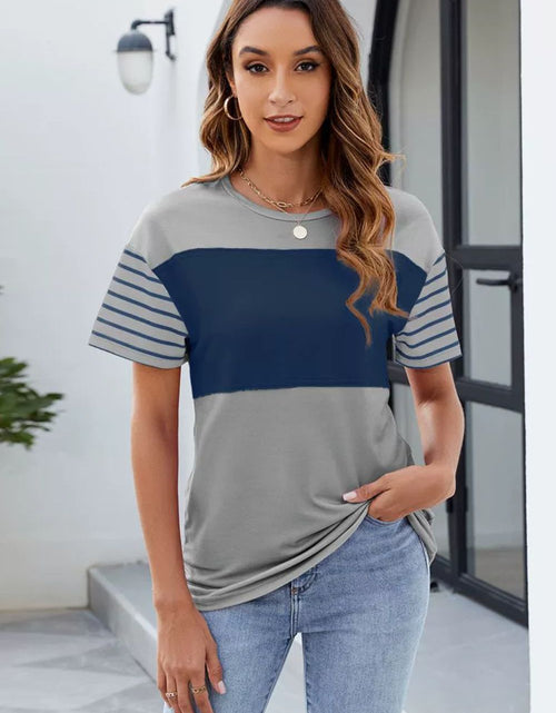Load image into Gallery viewer, Color Block Round Neck Short Sleeve T-Shirt
