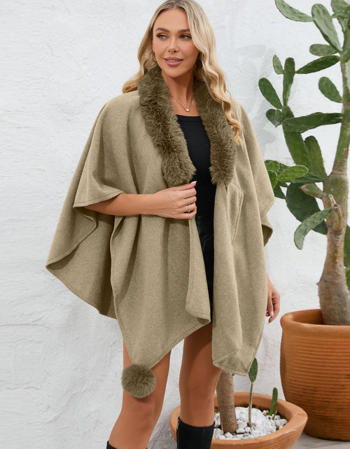 Load image into Gallery viewer, Fuzzy Trim Open Front Poncho

