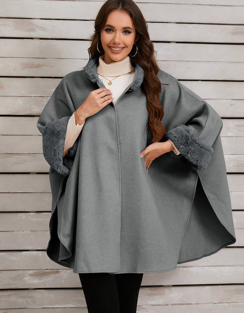 Load image into Gallery viewer, Fuzzy Trim Long Sleeve Poncho
