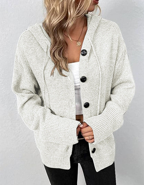 Load image into Gallery viewer, Button Up Drawstring Long Sleeve Hooded Cardigan
