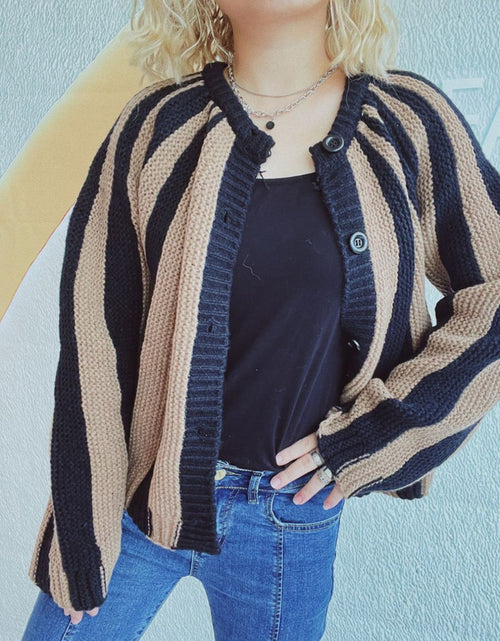 Load image into Gallery viewer, Contrast Stripes Button Down Long Sleeve Cardigan
