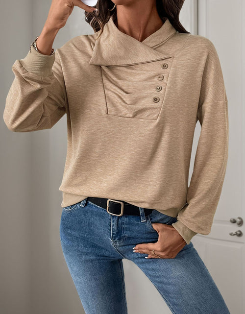 Load image into Gallery viewer, Perfee Asymmetric Mock Neck Long Sleeve Sweatshirt

