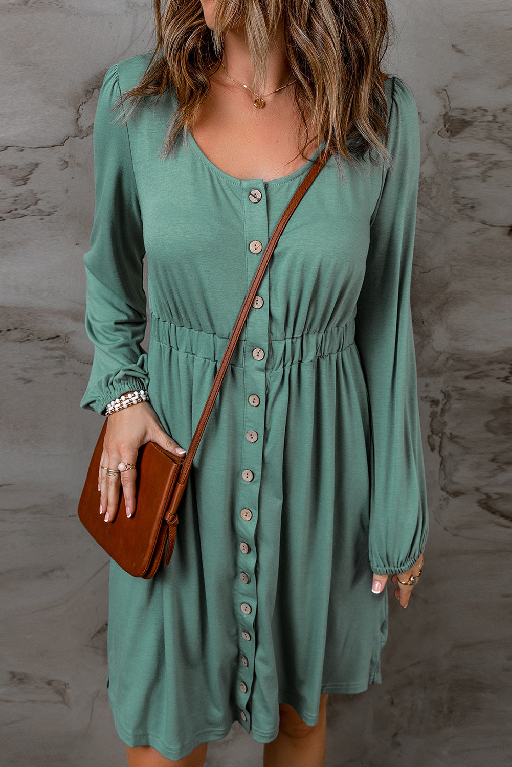 Julianna Button Up High Waist Long Sleeve Dress by Poppy Lee Lane