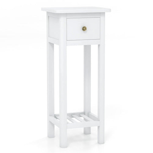 Load image into Gallery viewer, 2 Tier Slim Nightstand Bedside Table with Drawer Shelf-White
