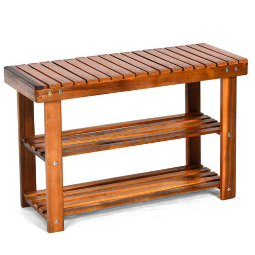 Load image into Gallery viewer, Freestanding Wood Bench with 3-Tier Storage Shelves
