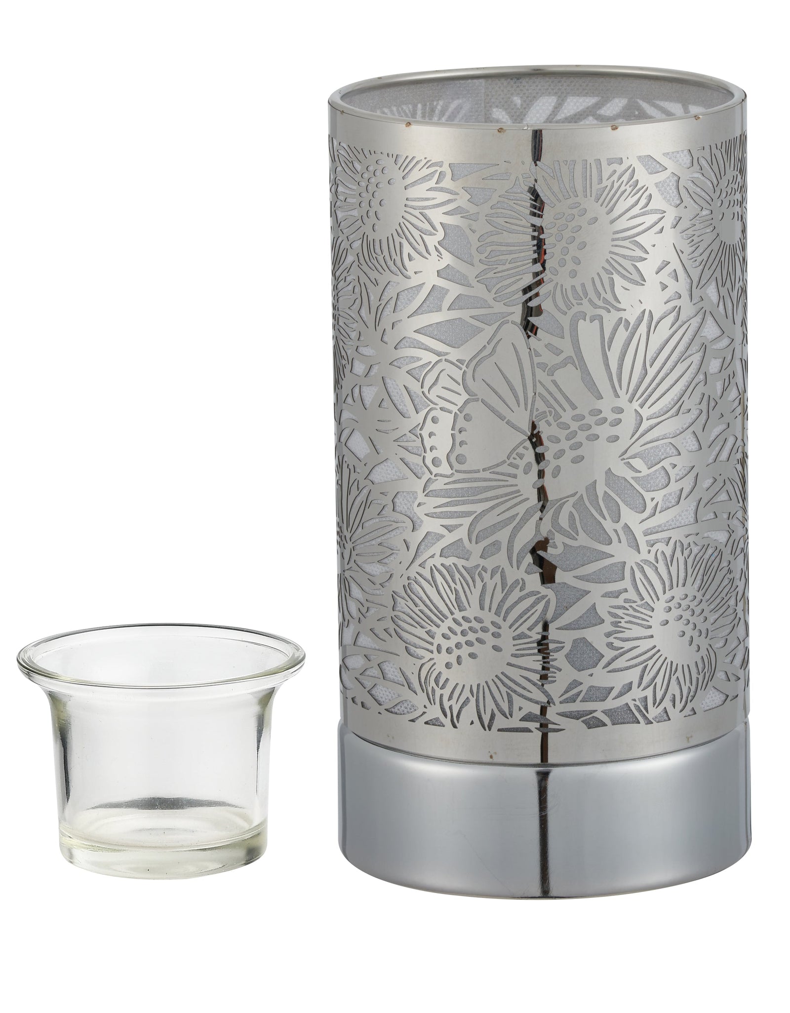 7" touch lamp-Fragrance Wax Melts Warmer -Electric Candle Essential Oil Burner-Metal Silver Sunflower Table Decor by Peterson Housewares & Artwares
