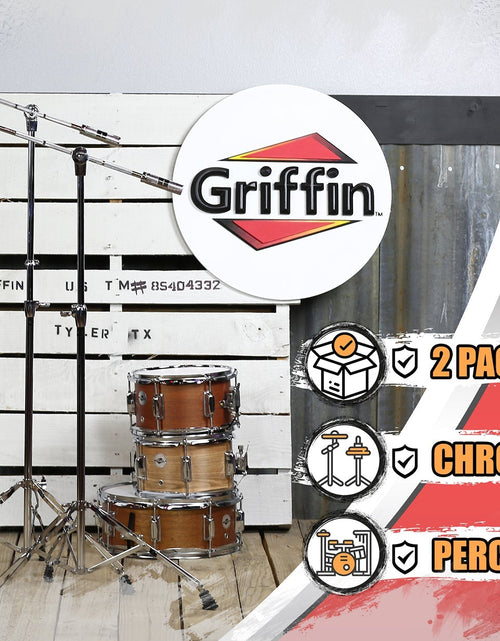 Load image into Gallery viewer, Cymbal Stand With Boom Arm by GRIFFIN (Pack of 2) | Drum Percussion Gear Hardware Set with Double Braced Legs | Counterweight Adapter for Mounting Heavy Duty Crash, Ride, Splash Cymbals For Drummers by GeekStands.com
