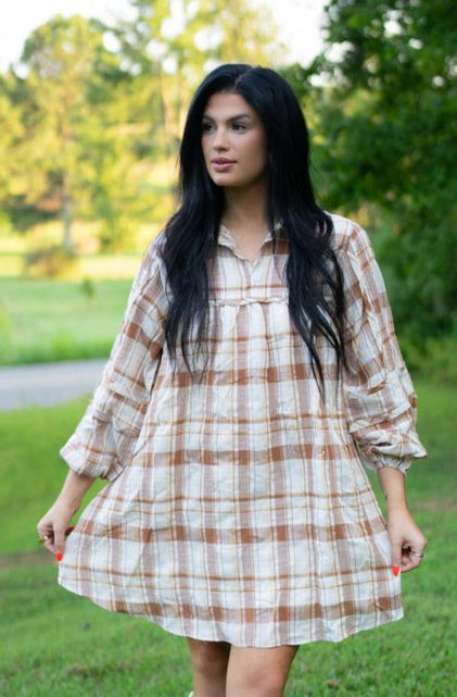 Load image into Gallery viewer, Dana Plaid Babydoll Dress by Threaded Pear
