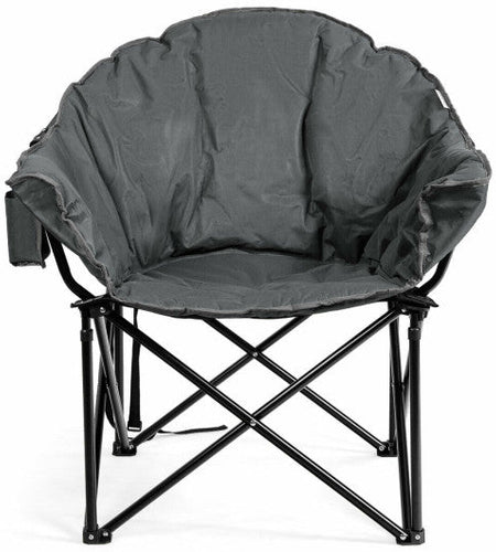 Folding Camping Moon Padded Chair with Carrying Bag-Gray