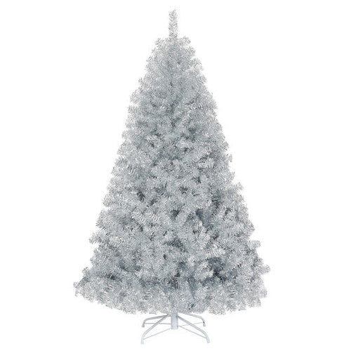 Load image into Gallery viewer, 6 Feet Hinged Unlit Artificial Silver Tinsel Christmas Tree with Metal Stand
