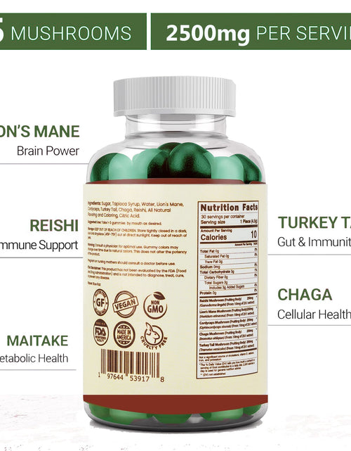 Load image into Gallery viewer, Premium Organic Mushroom Multi-Complex Gummies 5 in 1, Chaga, Lion's Mane, Reishi, Turkey Tail, Maitake by Live Unbound
