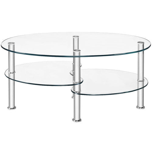 Load image into Gallery viewer, Tempered Glass Oval Side Coffee Table-Transparent
