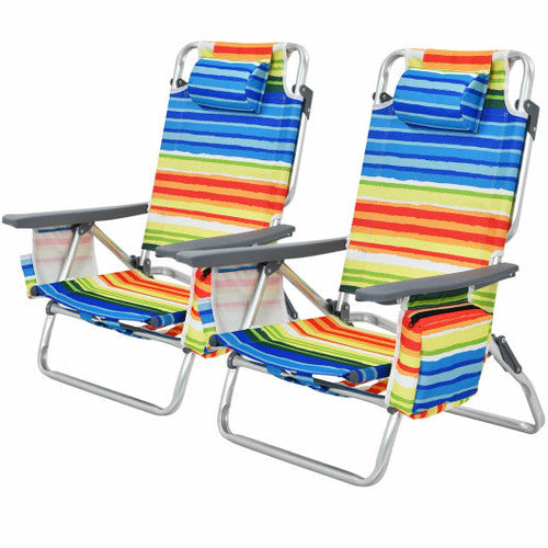 Load image into Gallery viewer, 2-Pack Folding Backpack Beach Chair 5-Position Outdoor Reclining Chairs with Pillow-Yellow
