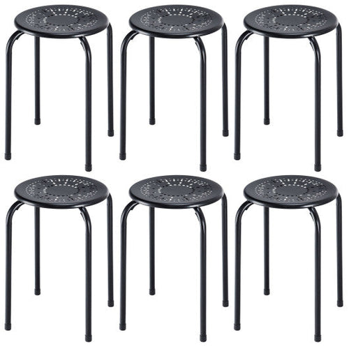 Load image into Gallery viewer, Set of 6 Stackable Multifunctional Daisy Design Backless Round Metal Stool Set-Black
