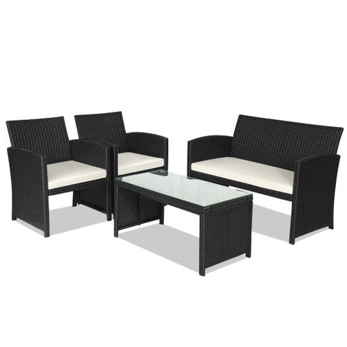 Load image into Gallery viewer, 4 Pieces Rattan Patio Furniture Set with Weather Resistant Cushions and Tempered Glass Tabletop-White
