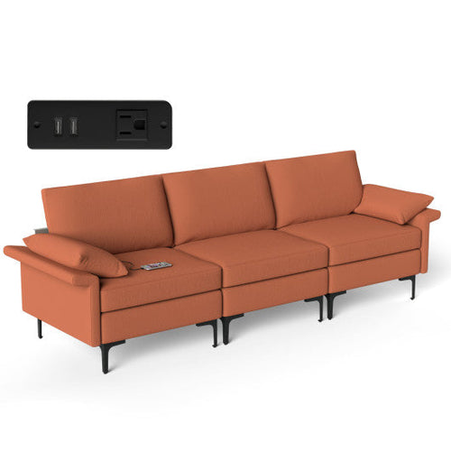 Load image into Gallery viewer, Large 3-Seat Sofa Sectional with Metal Legs and 2 USB Ports for 3-4 people-Red
