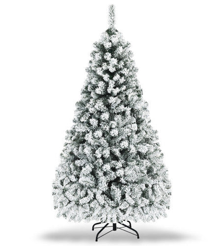 Pre-Lit Premium Snow Flocked Hinged Artificial Christmas Tree-6 ft