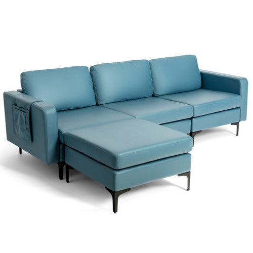 Load image into Gallery viewer, Modular L-shaped Sectional Sofa with Reversible Chaise and 2 USB Ports-Blue

