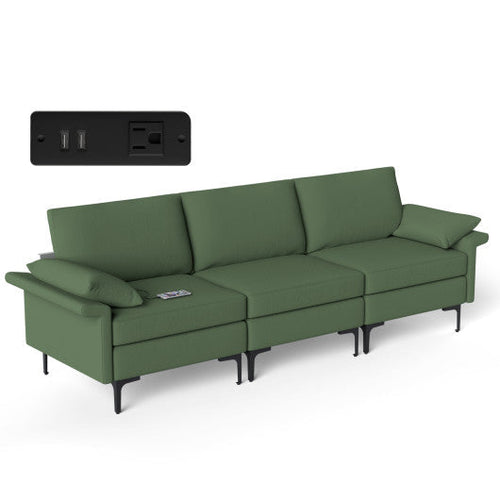 Load image into Gallery viewer, Large 3-Seat Sofa Sectional with Metal Legs and 2 USB Ports for 3-4 people-Green
