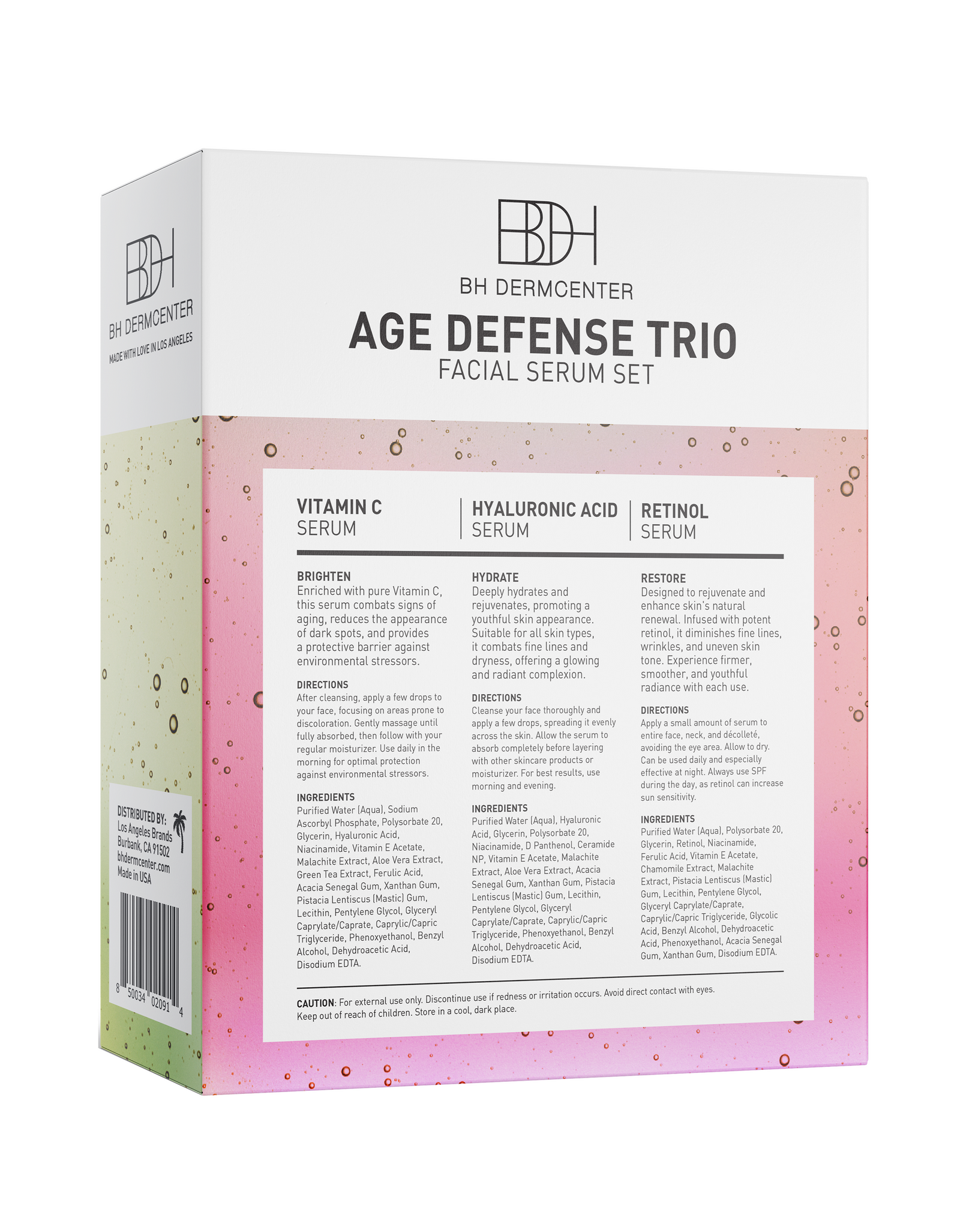BH Dermcenter Age Defense Trio Anti-Aging Serum Set for Face and Eyes - Vitamin C, Retinol, Hyaluronic Acid Face Serum for Men and Women - 30ml Each - Paraben Free, Cruelty Free by  Los Angeles Brands