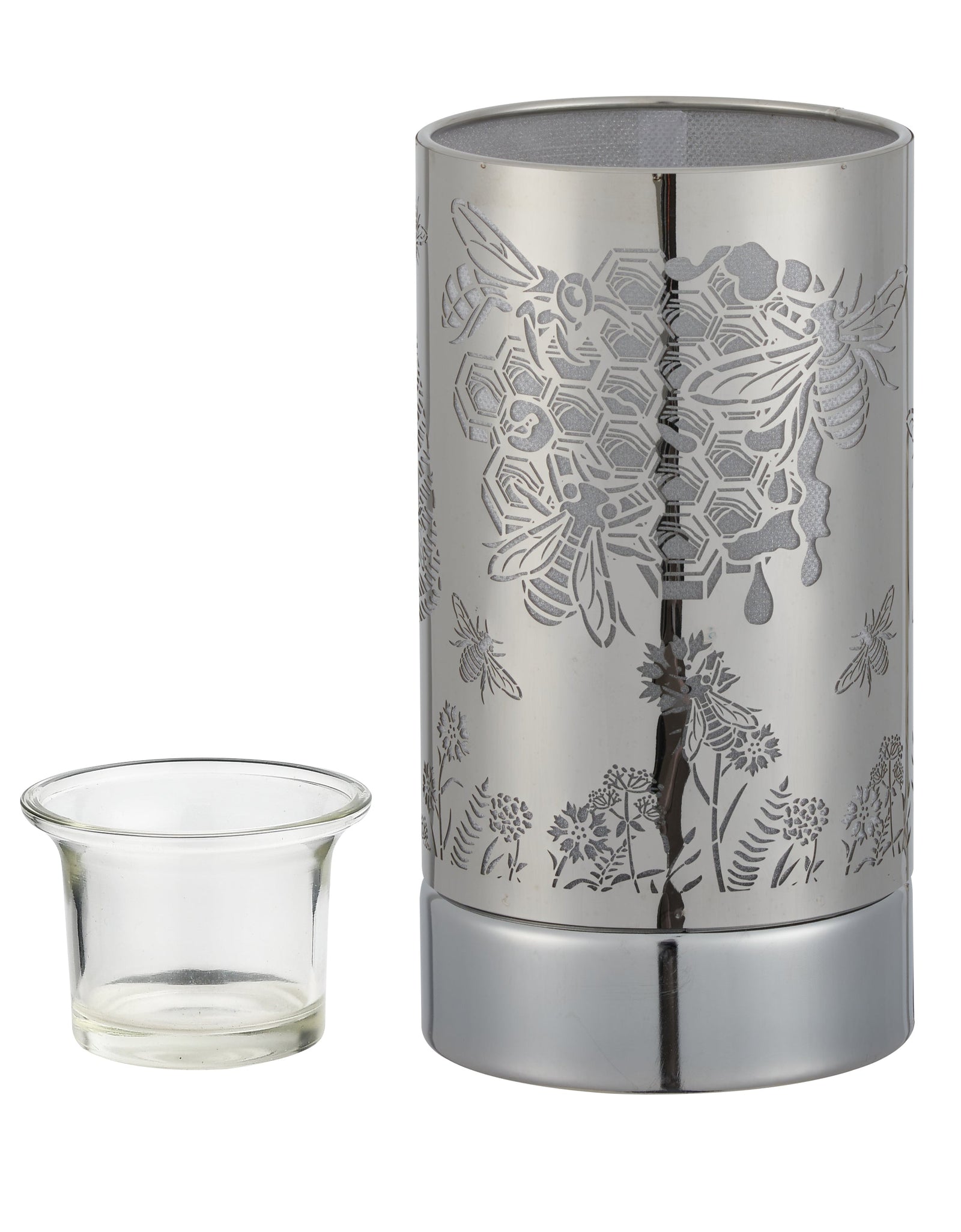 7" touch lamp-Fragrance Wax Melts Warmer -Electric Candle Essential Oil Burner-Metal Silver Honeybee Table Decor by Peterson Housewares & Artwares