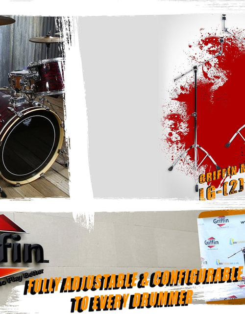 Load image into Gallery viewer, Cymbal Stand With Boom Arm by GRIFFIN (Pack of 2) - Drum Percussion Gear Hardware Set with Double Braced Legs - Counterweight Adapter for Crash, Ride by GeekStands.com
