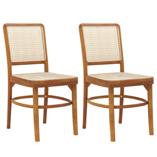 Load image into Gallery viewer, Set of 2 Boho Dining Chairs Rattan with Teak Wood Structure and Footrests
